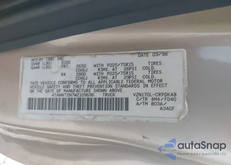 1998 Toyota Tacoma Base V6 из США, поврежденный, VIN 4TAWN72N7WZ109696